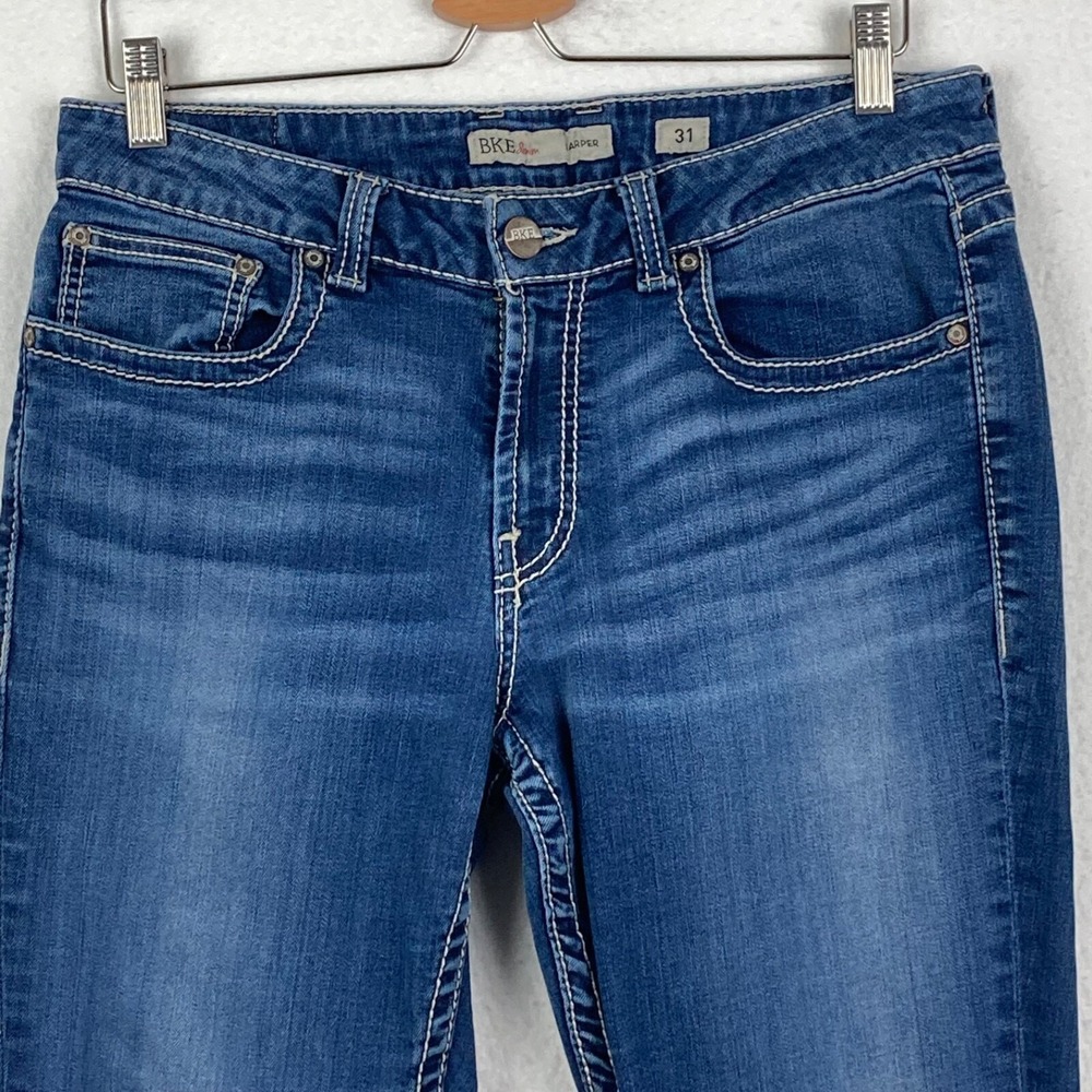 Buckle BKE Denim Harper Mid Rise Dark Wash Size 31 Embroidered  Blue Jeans - Picture 2 of 14